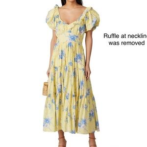 LoveShackFancy yellow blue floral tiered bohemian dress